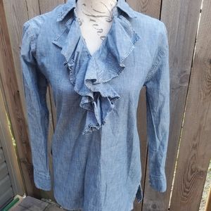 LRL Ralph Lauren Ruffled Denim Top Women's Size Small EUC